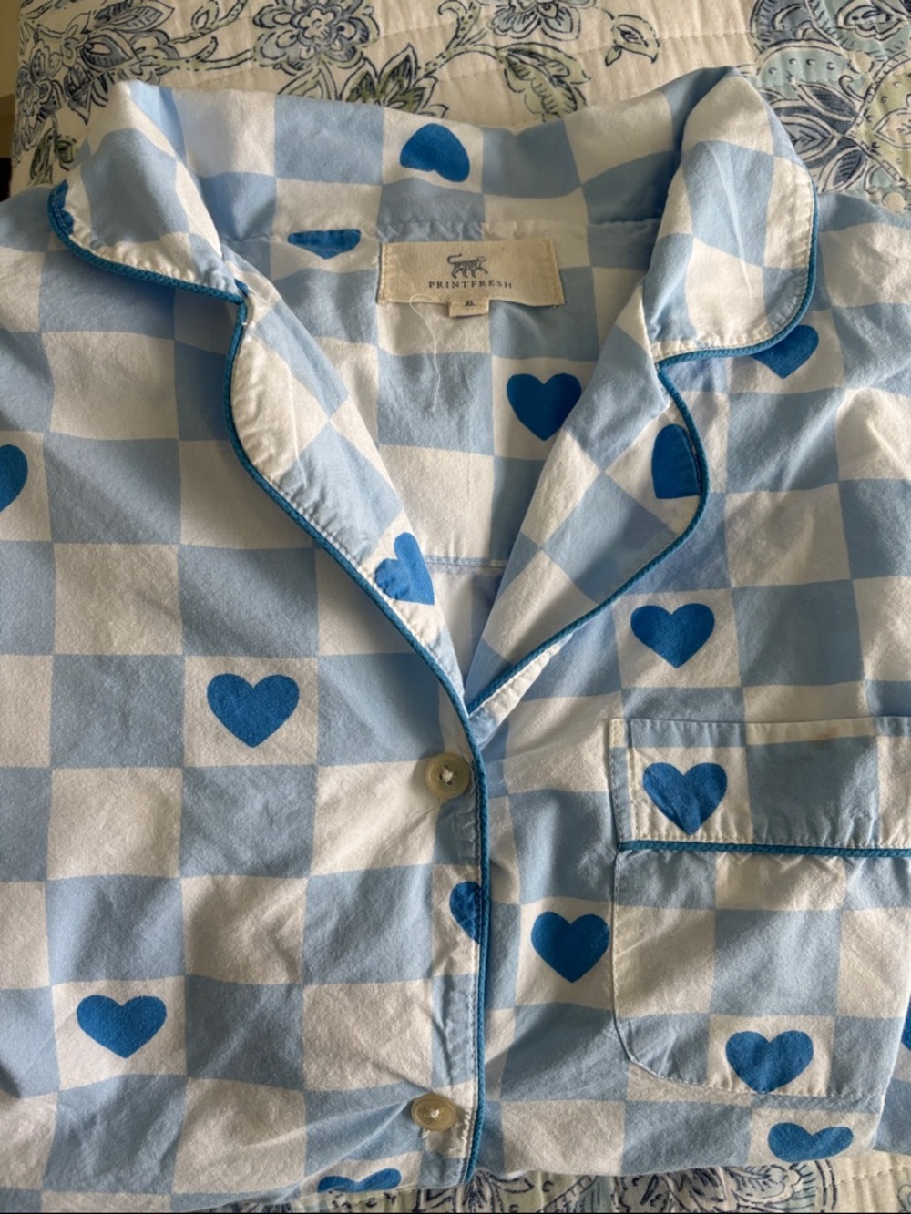 PRINTFRESH Checkered Hearts long sleeve pajama set